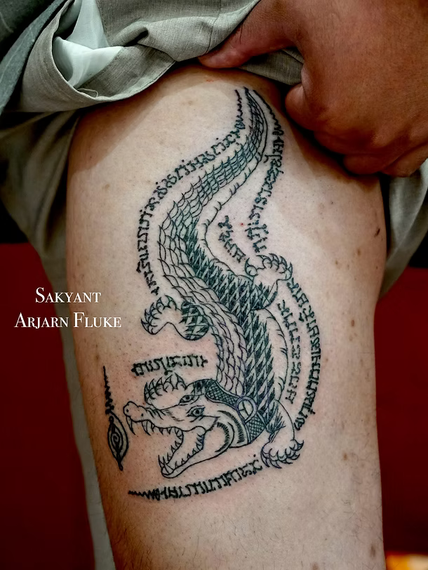 Sakyant Arjarn Fluke | sak yant meaning, Crocodile (Phaya Kum Phi) meaning, sak yant, sak yant tattoo